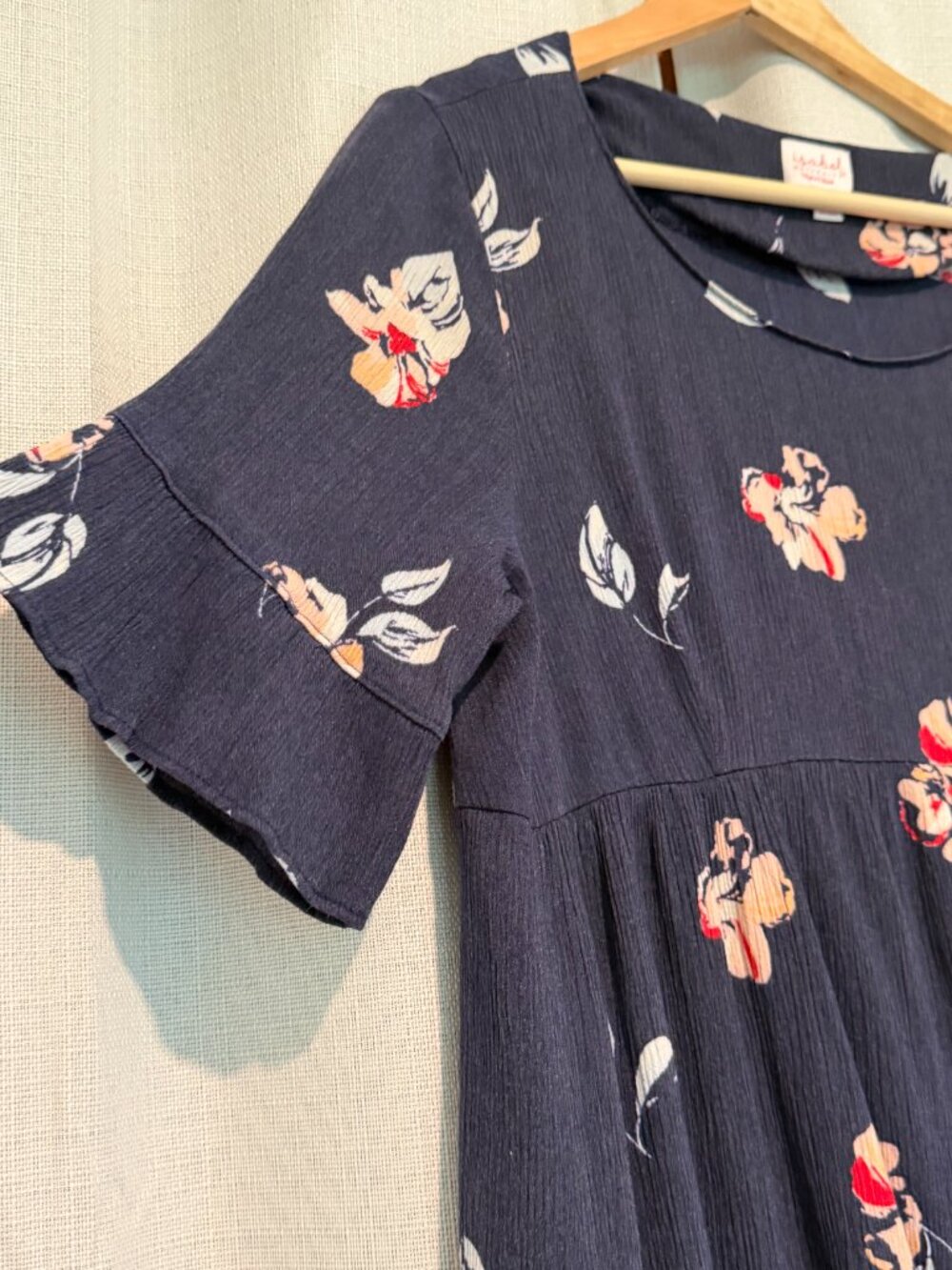Isabel Maternity Floral Ruffle Sleeve Tiered Mini Dress Navy Blue Size M - Picture 3 of 7